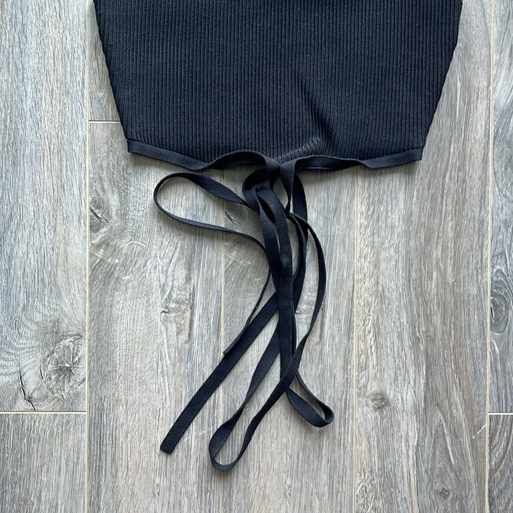 Aritzia Babaton Sculpt Knit Black High Neck Tie Tank Top - Picture 6 of 6